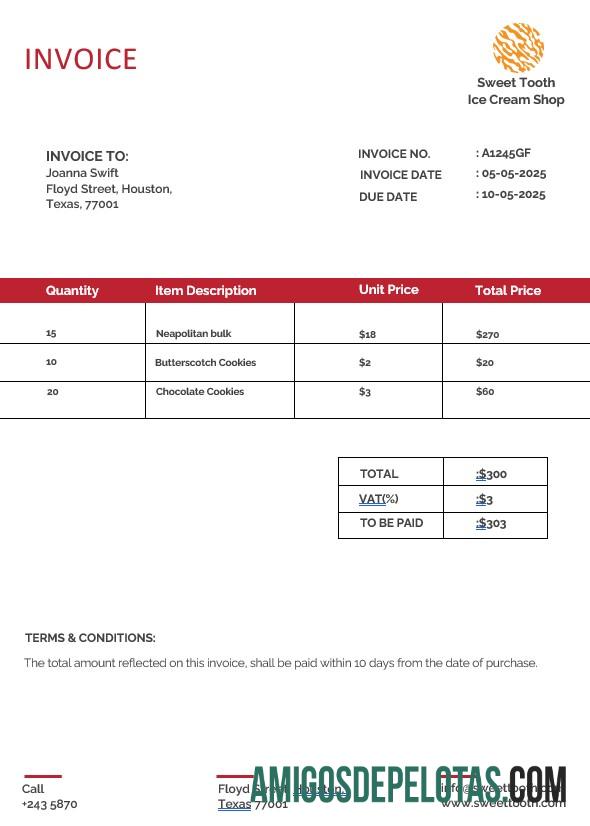 realista Modelo de fatura de sorvete